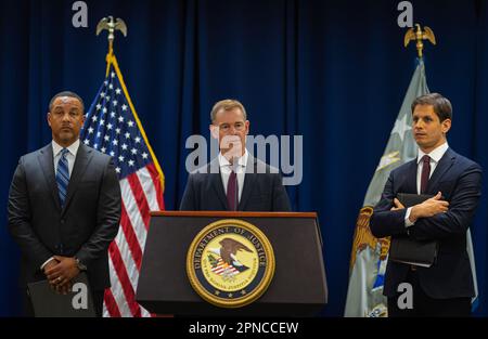 Assistant Director in Charge David Sundberg of the FBI Washington Field Office joined United States Attorney for the Eastern District of New York Breon Peace, Principal Deputy Assistant Attorney General for National Security David Newman, Assistant Director in Charge Michael J. Driscoll of the FBI New York Field Office and Assistant Director in Charge David Sundberg of the FBI Washington Field Office unsealed a complaint in federal court in Brooklyn, New York charging 34 officers of the national police of the People's Republic of China (PRC) with perpetrating transnational repression scheme ta Stock Photo