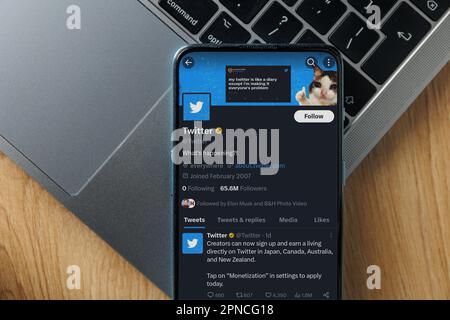 Twitter account on smartphone screen Stock Photo