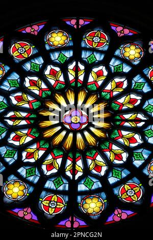 Song Vinh Church. Stained glass. Rose. Vietnam. Stock Photo