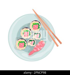 Sushi illustration in color cartoon style. Editable vector graphic design. Stock Vector