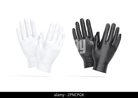 Blank black and white rubber gloves mockup, front and back Stock Photo