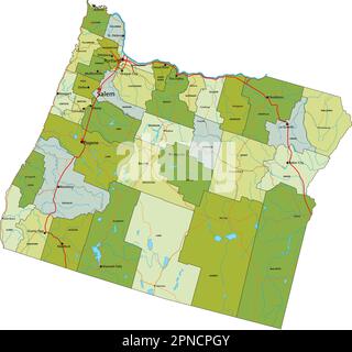Highly detailed editable political map with separated layers. Oregon. Stock Vector