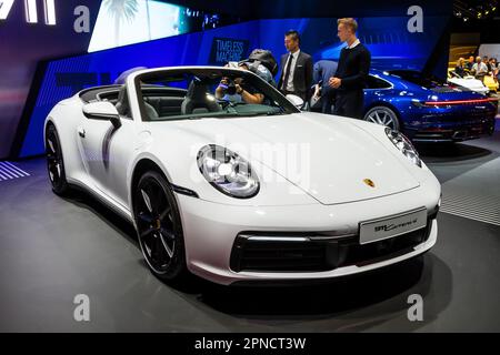 Porsche 911 Carrera 4 Coupe sports car at the Frankfurt IAA Motor Show. Germany - September 12, 2017. Stock Photo