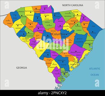 Colorful South Carolina political map with clearly labeled, separated ...