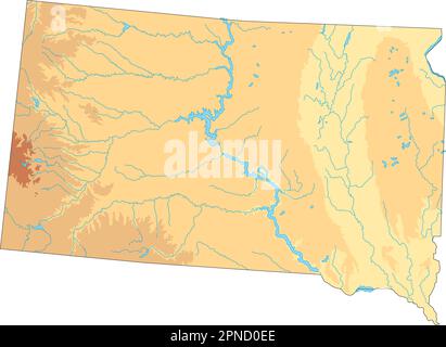 Sd Map Reference High detailed South Dakota physical map with labeling Stock Vector ...