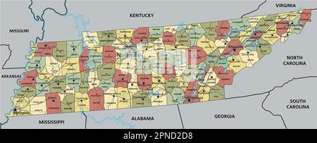 Tennessee - Highly detailed editable political map with labeling Stock ...