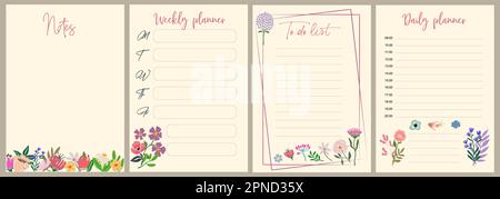 Set of weekly, daily planner pages, notes vector. Stock Vector