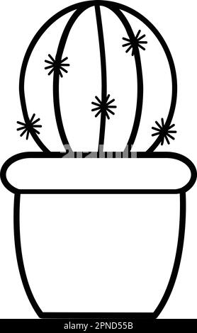 Cactus in pot icon in a flat style on a white. Monochrome style Stock Vector