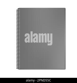 Closed wire bound notebook vector mock-up. Spiral notepad blank gray cover mockup. Hardcover diary template Stock Vector