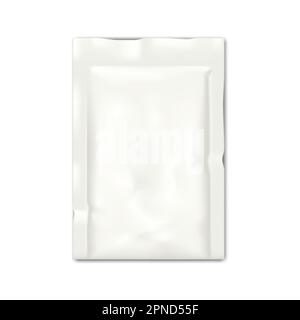 Blank white sachet packet package vector mock-up. Small pouch template. Food, medical or cosmetic product individual packaging mockup Stock Vector