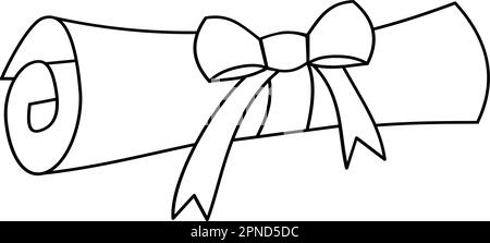 Diploma scroll with a bow on isolated white background. Rolled paper. Vector illustration. Monochrome style Stock Vector