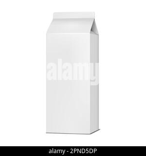 Blank white tall gable top carton realistic vector mockup. Paperboard box for milk, juice or other food product mock-up Stock Vector