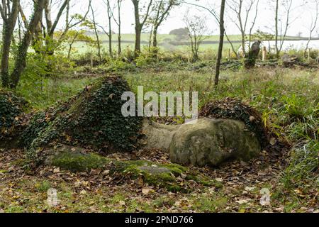A stone statue, The Mudmaid, at The Lost Gardens of Helligan on the 30th October 2022 in Pentewan, Cornwall, England. Credit: SMP News Stock Photo