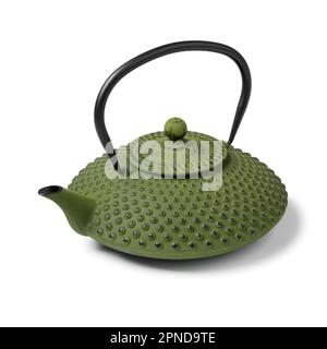 Authentic Japanese green Cast Iron Kettle and Teapot isolated on white background close up Stock Photo