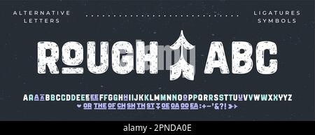 Headline alphabet. Bold aged, rough fat uppercase letters with grunge texture. Creative hand-drawn textured alphabet, design, typographic, poster. Grunge scratches alphabet. Vector Illustration Stock Vector