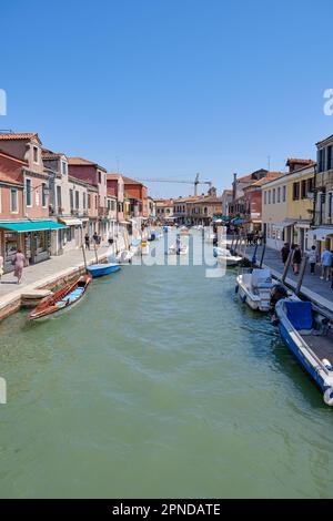 Murano, Venice: Island murano in Venice Italy. View on canal with boat. Stock Photo