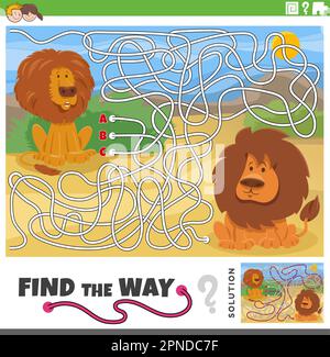 Cartoon lion puzzle template for children Vector Image