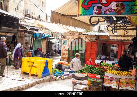 Colourful market scene in the souks by the Old City in East Jerusalem Palestine Israel Stock Photo