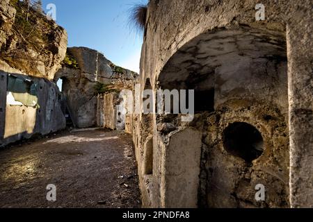 Interior of the Oberwiesen outpost: Austro-Hungarian fortification from the Great War in Luserna. Alpe Cimbra, Trentino, Italy. Stock Photo