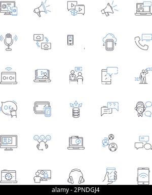 Internet communication line icons collection. Chat, Email, Instant Messaging, Social Media, Video Calling, VoIP, Emoticons vector and linear Stock Vector
