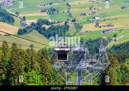 Gondola of Stanserhorn cabrio cable car to Stanserhorn mountain in Switzerland Stock Photo