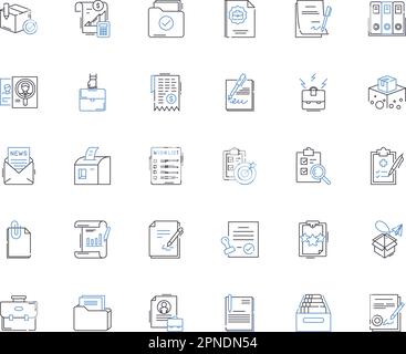 Portfolios and sheets line icons collection. Display, Showcase, Storage, Organization, Presentation, Portfolio, Folder vector and linear illustration Stock Vector