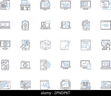 Cybercommerce line icons collection. E-commerce, Retail, Online, Digital, Market, Marketplace, Platform vector and linear illustration. Internet,Sales Stock Vector