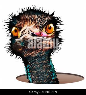 A funny looking emu pokes it's head out of a hole in a vector image. Stock Vector