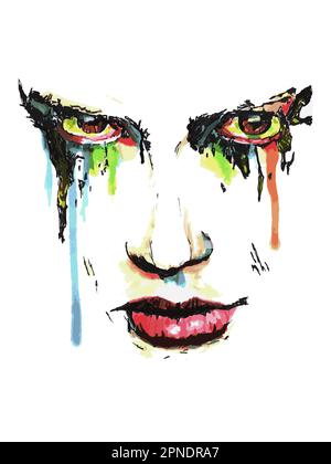 A woman's tears are painted in colors in this watercolor painting turned into a vector illustration. Stock Vector