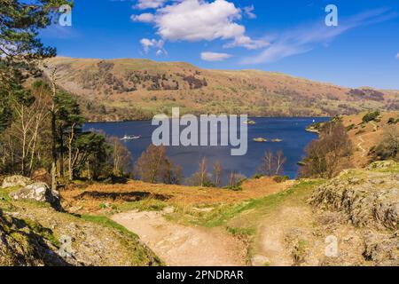 The view from the path around Ullswater in the Lake District. This is the section between Glenridding and Howtown. Stock Photo