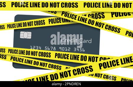 Crime scene tape is seen over a lost or stolen credit card as a metaphor for the theft of a card. This is a vector. Stock Vector