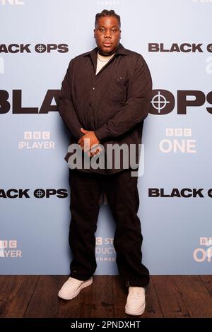 Press launch for BLACK OPS, new comedy series on BBC One & BBC iPlayer produced by BBC Studios Comedy. Hammed Animashaun at the launch. Stock Photo