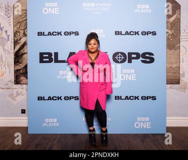 Press launch for BLACK OPS, new comedy series on BBC One & BBC iPlayer produced by BBC Studios Comedy. GBEMISOLA IKUMELO at the launch. Stock Photo