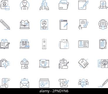 Social nerking line icons collection. Connections, Communication, Share, Engage, Collaborate, Nerk, Community vector and linear illustration. Follow Stock Vector