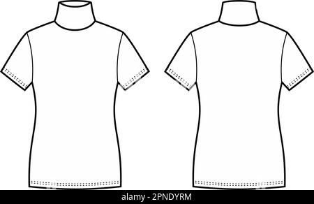 Womens short sleeve turtleneck. Front and back.  Stock Vector