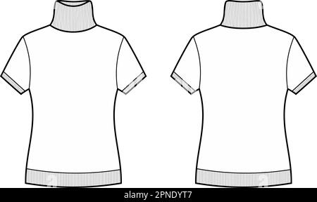 Womens short sleeve turtleneck. Front and back.  Stock Vector