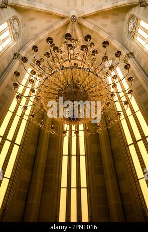 Alicante, Spain- April 14, 2023: Crystal Chandelier lamp hanging at the Archaeological Museum of Alicante Stock Photo