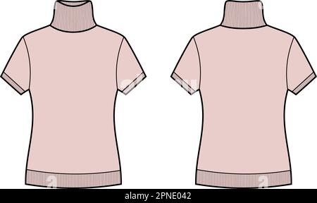 Womens short sleeve turtleneck. Front and back.  Stock Vector