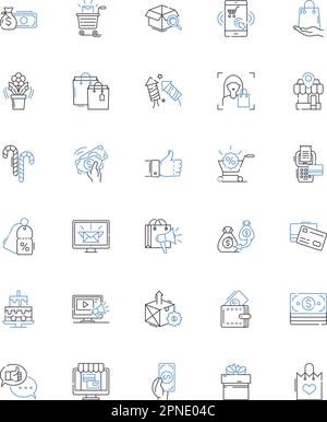 Buyer line icons collection. Customer, Shopper, Prospect, Purchaser, Consumer, Patron, Client vector and linear illustration. Investor,Bargain-hunter Stock Vector