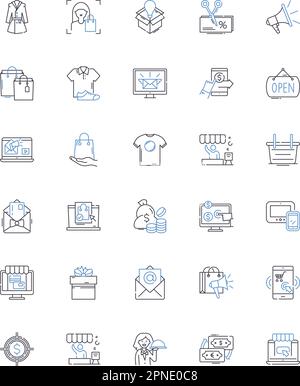 Shop line icons collection. Boutique, Market, Emporium, Storefront, Retailer, Outlet, Showroom vector and linear illustration. Mall,Boutique,Giftshop Stock Vector