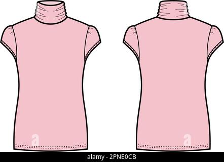 Womens short sleeve turtleneck. Front and back.  Stock Vector