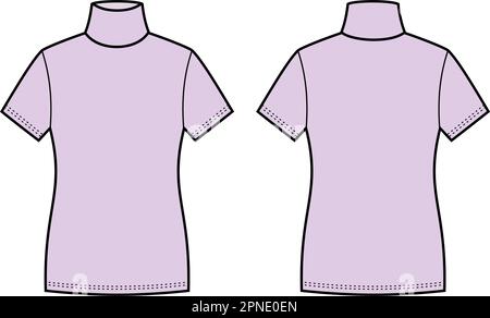 Womens short sleeve turtleneck. Front and back.  Stock Vector