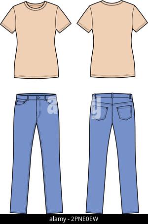 Womens tshirt and jeans fashion CAD.  Stock Vector