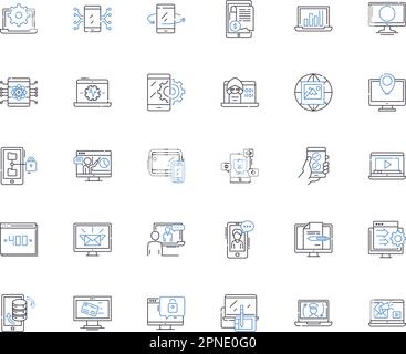 Net services line icons collection. Connectivity, Cloud, Security, Streaming, Webinars, Email, E-commerce vector and linear illustration. DNS,Hosting Stock Vector