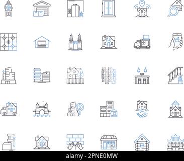 Abodes line icons collection. Homes, Houses, Residences, Dwellings, Mansions, Cottages, Villas vector and linear illustration. Apartments,Condos Stock Vector