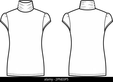Womens short sleeve turtleneck. Front and back.  Stock Vector