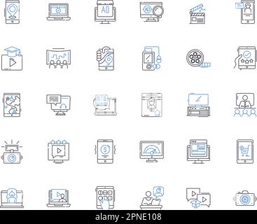 Digital content line icons collection. Multimedia, Animation, Graphics, Video, Audio, Photography, Infographics vector and linear illustration Stock Vector