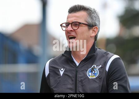 Joey Barton manager of Bristol Rovers arrives ahead of the Sky Bet League 1 match Bristol Rovers vs Sheffield Wednesday at Memorial Stadium, Bristol, United Kingdom, 18th April 2023  (Photo by Gareth Evans/News Images) Stock Photo