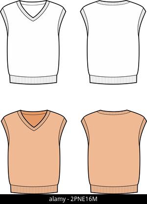 Mens knitted vest. Front and back. Stock Vector