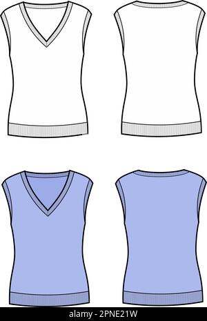 Womens knitted vest. Front and back. Stock Vector